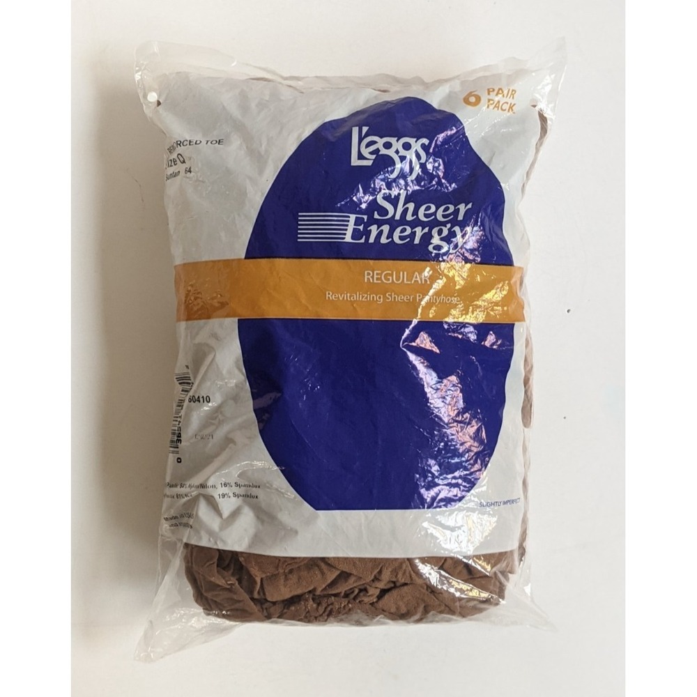 L'eggs Sheer Energy Regular Pantyhose 6 Pair Pack Size Q Suntan 64 Sealed NOS